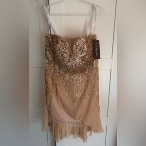 Sherri Hill Gold Sequin Strapless Prom Dress Formal Cocktail Dress Size 14 NWT
